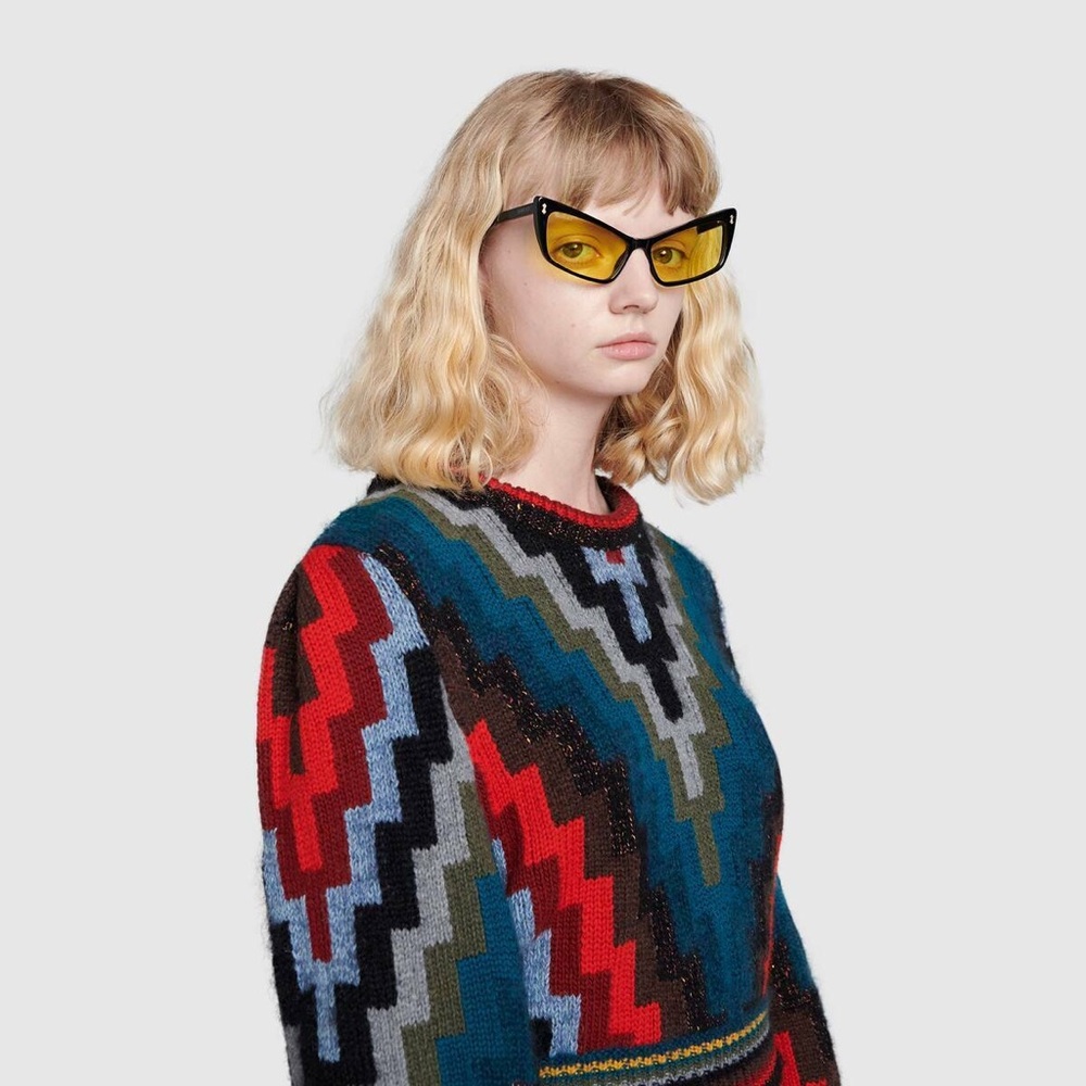 New Authentic GUCCI  Acetate Cat Eye Sunglasses GG0626S Black Yellow